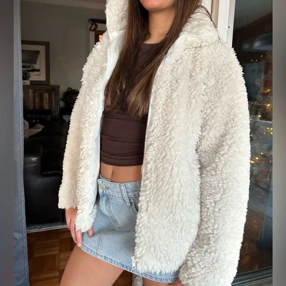 LONG SLEEVE TEDDY BEAR ZIP UP JACKET Size Large women’s sweater jacket - Picture 13 of 14